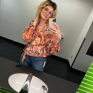 Nasty Gal Orange Long Sleeve Wrap Blouse